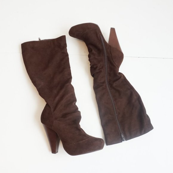 Dark Brown Suede High Heeled Boots Size 7.5 - Picture 2 of 6